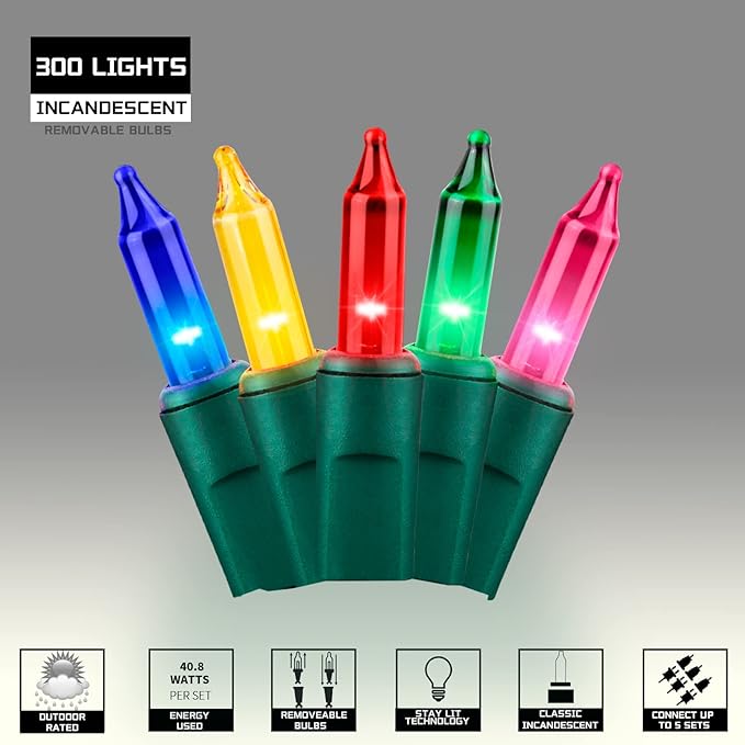 300LIGHTS(2*150L) MULTI Extra-Bright With End Connectors Christmas Decorative Lights 19.44m UL Certified Mini String Light Set Waterproof for Home Garden Holiday Tree Party Patio Decor Wedding-Ruum Studio Home