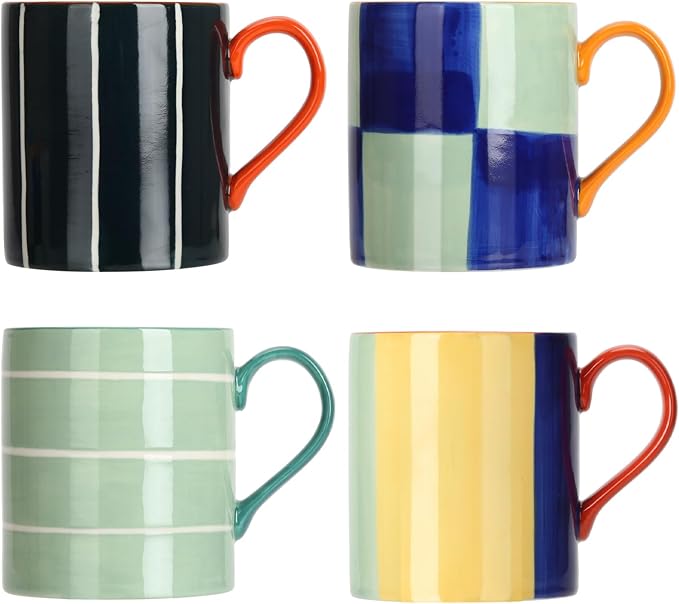 Koja Colorful Hand Painted 16 oz. Porcelain Ceramic Mugs Set. Service for 4.-Ruum Studio Home