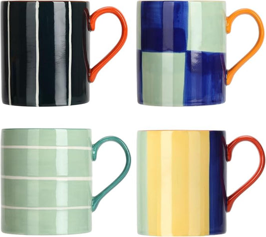 Koja Colorful Hand Painted 16 oz. Porcelain Ceramic Mugs Set. Service for 4.-Ruum Studio Home
