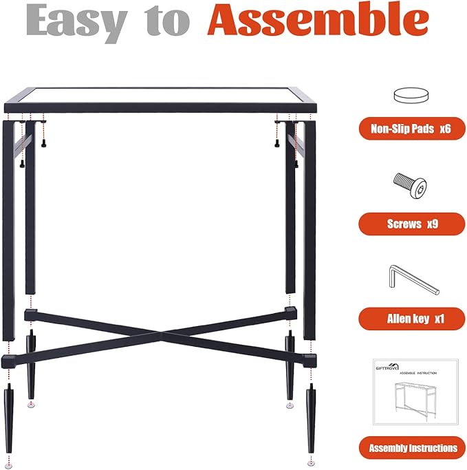 Black End Table, Rectangle Side Table with Mirrored Top, Modern Metal End Table, Small Narrow Side Table for Living Room, Balcony, 22" L x 12.4" W x 24" D-Ruum Studio Home