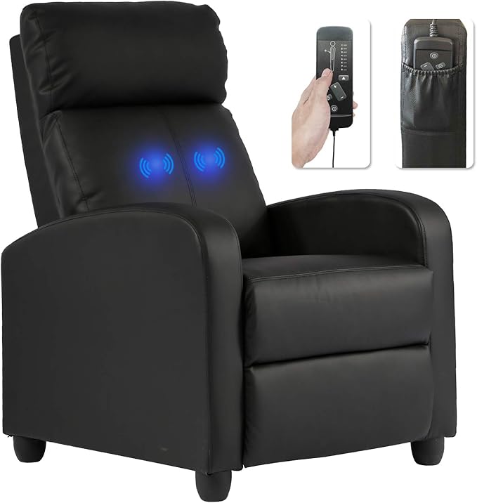BestMassage | Recliner Chair | with 2 Point Massage Function | Black | with Lumbar Support, Adjustable Push Back, Wide Armrests, Footrest & Padded Seat | Easy Assembly | for Living Room, Home Theatre-Ruum Studio Home