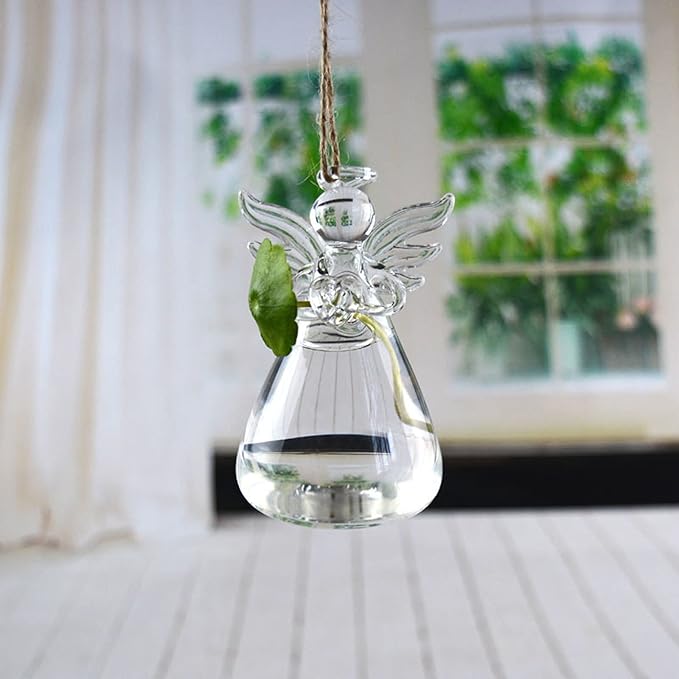 Angel Design Glass Vases Clear Flower Plant Terrarium Container Hanging Vase Wedding Decor Garden Ornaments Hanging Planter (Pack of 5)-Ruum Studio Home