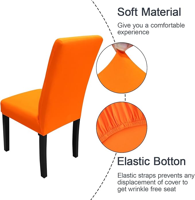 JQinHome Dining Chair Slipcover, High Stretch Removable Washable Chair Seat Protector Cover Set of 6,Chair Covers for Halloween Dining Room, Kitchen,Home Party,Wedding Ceremony(Orange, 6PC)-Ruum Studio Home