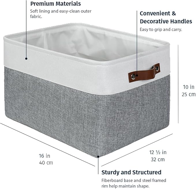 OrganiHaus Extra Large Fabric Storage Baskets for Shelves 3 Pack | 16x13in Closet Storage Bins for Shelves | Cloth Baskets for Organizing | Linen Closet Organizers | Fabric Storage Bin - Gray/White-Ruum Studio Home