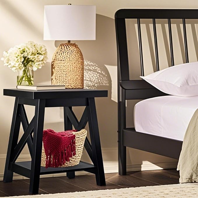 Black End Table, 2-Tier End Tables Living Room, Wood Side Table, Modern Side Table-Ruum Studio Home