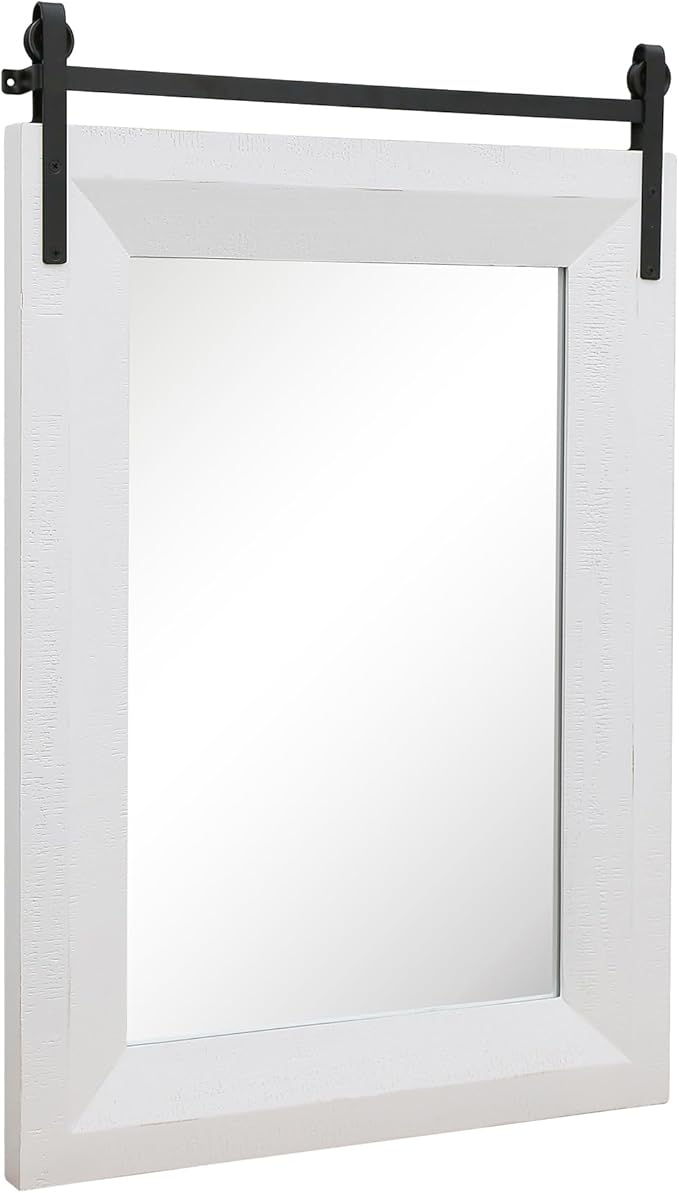 ALBAD Farmhouse Wood Framed Wall Mirror, Natural Wood and Framed Wall Mounted Bathroom Vanity Mirror for Farmhouse Decor, Vertical or Horizontal Hanging-Ruum Studio Home