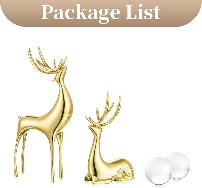 Sziqiqi Brass Reindeer Sculptures Animal Figurine Statues Christmas Deer Pure Copper Heavy Reindeer Ornaments for Home Decor Accents Living Room Office Bookself Tabletop Mantle Decoration-Ruum Studio Home