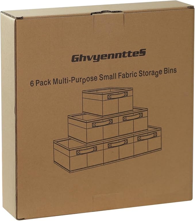 GhvyenntteS Small Fabric Storage Bins with Handles 6 Pack, 11.8" x 7.87" x 5.11" Storage Baskets for Shelves, Baskets for Organizing Clothes Underwear Socks Hats DVDs (Grey/White)-Ruum Studio Home