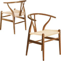 Wishbone Chair Natural Solid Wood Dining Chair/Hans Vegner Y Chair Rattan and Wood Accent Armrest Chairs (Ash Wood - Walnut)-Ruum Studio Home