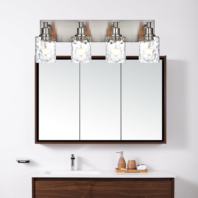 BONLICHT 4-Light Bathroom Vanity Light Fixture Brushed Nickel Industrial Wall Sconce Lighting with Hammered Glass Shade for Living Room Bedroom Hallway Porch Workshop Dressing Table-Ruum Studio Home