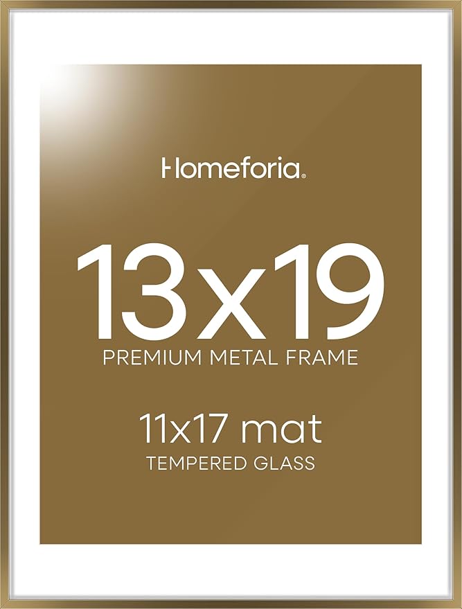 Homeforia 13x19 Picture Frame Bronze, High End Metal 13x19 Brass Poster Frames with Mat 11x17 for Photo, 13 x 19 Frame Matted to 11 by 17 Print, 19x13 Hanging Frame, Tempered Glass, Wall Kit, Set of 1-Ruum Studio Home