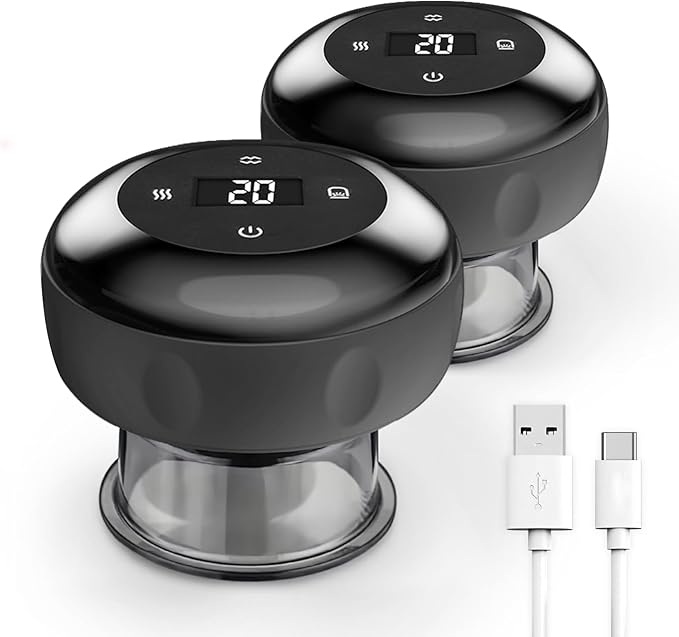 Smart Cupping Therapy Massager 2 Set, 4 in 1 Electric Cupping Massager Device, Smart Cupper Relieves Muscle Soreness, Improves Blood Circulation and Speeds Up Recovery After Exercise (Black)-Ruum Studio Home