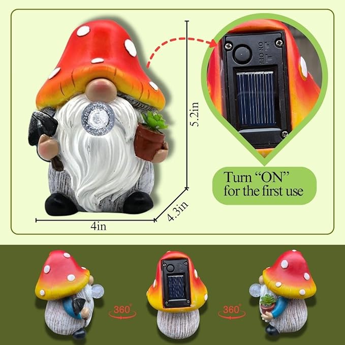 Solar Mushroom Gnomes Garden Statues Outdoor Decor with Night Glow,Cute Fairy Garden Statues for Yard,Pathway,Lawn Art Ornamen,Spring,Easter,Birthday Christmas Women Mom Gift Idea (Red)-Ruum Studio Home
