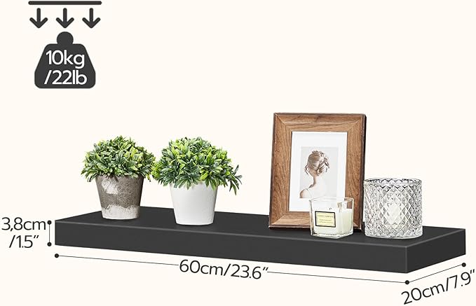 HOOBRO Floating Shelves for Wall, Wall Mounted Shelf Set of 2, 23.6" Hanging Shelf with Invisible Brackets, for Wall in Bathroom, Bedroom, Toilet, Kitchen, Living Room, Office, Black BK60BJ01-Ruum Studio Home