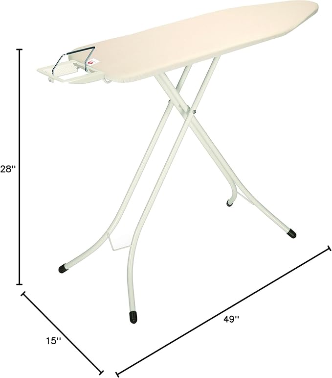 Brabantia Size B Ironing Board (49x15 in) 7 Height Options, Adjustable Steam Iron Rest Holder (Ecru) Non-Slip Feet, Anti-Collapse Child Locks-Ruum Studio Home