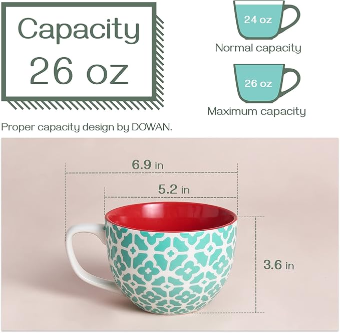 DOWAN Coffee Mugs Set of 4, 24 oz Large Coffee Mugs, Jumbo Soup Mugs With Handles, Ceramic Coffee Cups for Coffee Cereal Latte for Men Women, Housewarming Wedding Gift, Vibrant Colors-Ruum Studio Home