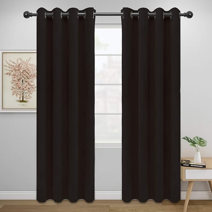 Easy-Going Blackout Curtains for Bedroom, Solid Thermal Insulated Grommet and Noise Reduction Window Drapes, Room Darkening Curtains for Living Room, 2 Panels (52x84 in,Dark Brown)-Ruum Studio Home