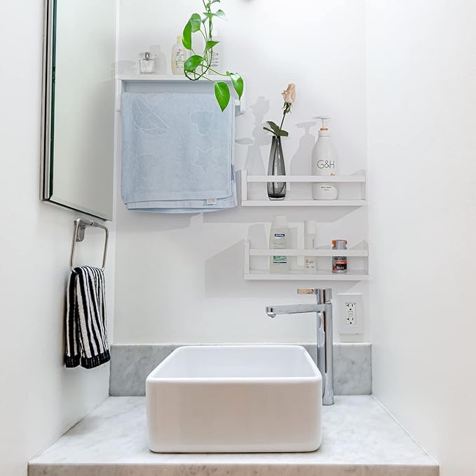 AZSKY Floating Bookshelf for Kids Room White Nursery Shelves Picture Ledge Wall Shelves for Bathroom Decor Kitchen Spice Rack Book Shelf Photo Organizer for Baby Nursery Décor 16 Inch Set of 3-Ruum Studio Home