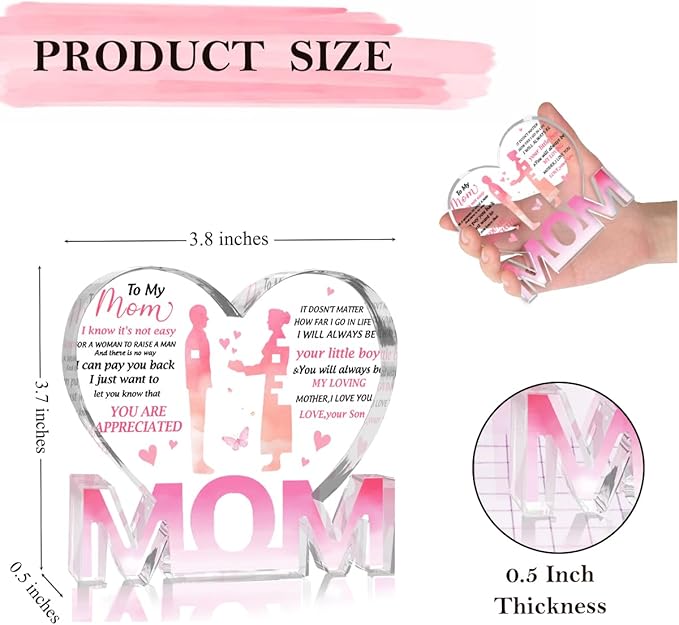 Mothers Day Gifts Best Mom Gifts -Gifts for Mom from Daughter Son - Best Mom Ever Gifts Unique Mother Birthday Acrylic Heart-Shaped Plaque Desk Decorations Present for Mom Christmas Anniversary-Ruum Studio Home
