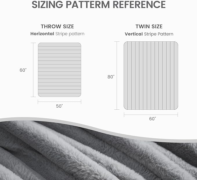 Cozy Bliss Faux Fur Throw Blanket for Couch, Cozy Warm Plush Striped Blanket for Sofa Bedroom Living Room,60 * 80 Inches Grey-Ruum Studio Home