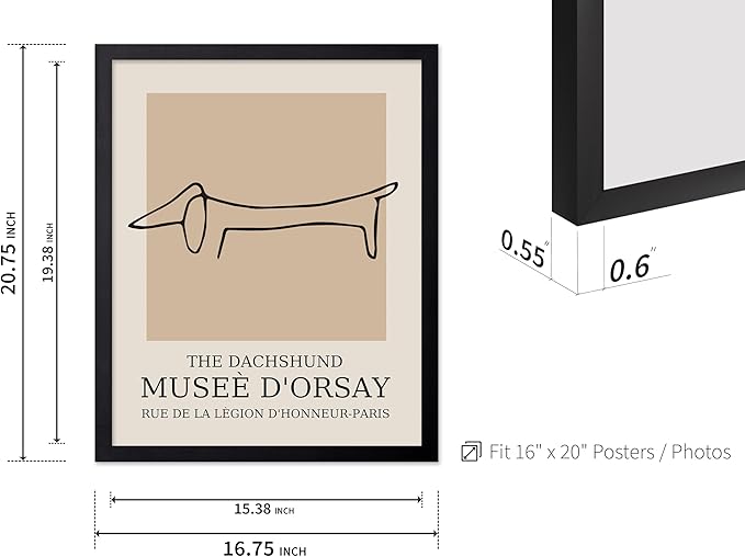 Poster Master Vintage Poster - Retro Minimalist Print - Gift for Artist, Housewarming - Dachshund Dog, Line Drawing, Abstract - Wall Decor for Living Room, Bedroom, 16x20 Black Framed-Ruum Studio Home