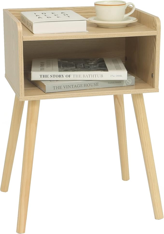 MaxSmeo Nightstand, Mid Century Modern Side Table Bedroom with Storage, Small End Bedside Table with Solid Wood Legs for Living Room, Office Small Spaces (Natural)-Ruum Studio Home