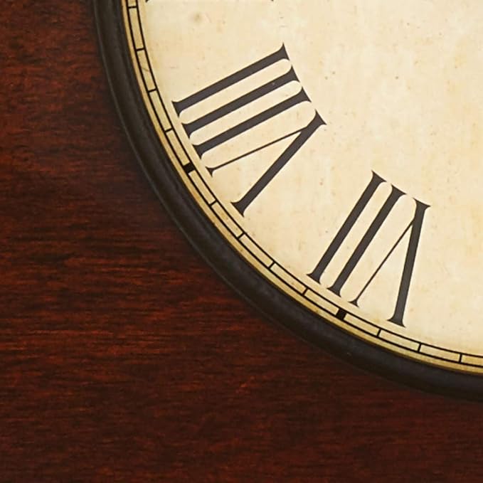 Howard Miller Humphrey Mantel Clock, Roman Numerals Analog Dial with Quartz Movement Triangular Burl Overlays, Hampton Finish Aged Vintage Design for Home Decor, Bedroom & Living Room-Ruum Studio Home