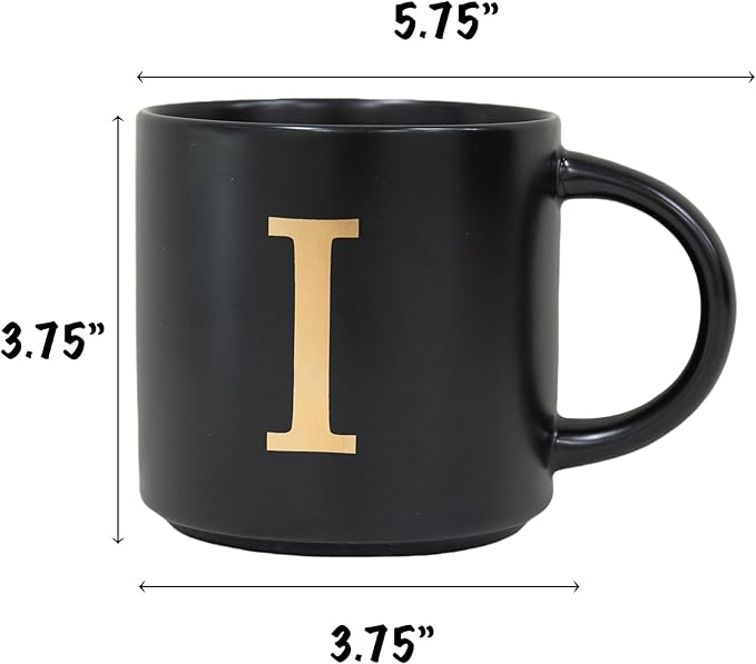 COLLECTIVE HOME - Monogram Ceramic Mugs, 15 oz Golden Initial Black Coffee Cups, Elegant Alphabet Tea Mugs, Elegant Personalized Mug with Gift Box, Unique Mug with Double Side Capital Lette (I)-Ruum Studio Home