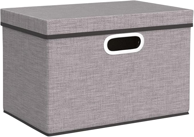 PRANDOM Foldable Storage Boxes with Lids [3-Pack] Linen Fabric Collapsible Storage Bins Organizer Containers Baskets Cube with Cover for Home Bedroom Closet Office Nursery (14.9x9.8x9.8)-Ruum Studio Home