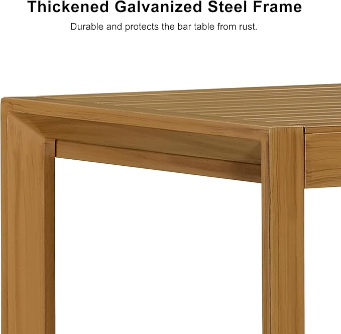 PURPLE LEAF 39.1'' Rectangle Outdoor Patio Counter Height Dining Table, Durable Aluminum Bar Height Pub Table for Counter Bar Stool, Water-Proof Tall Dining Table with Sturdy Legs, Teak-Ruum Studio Home