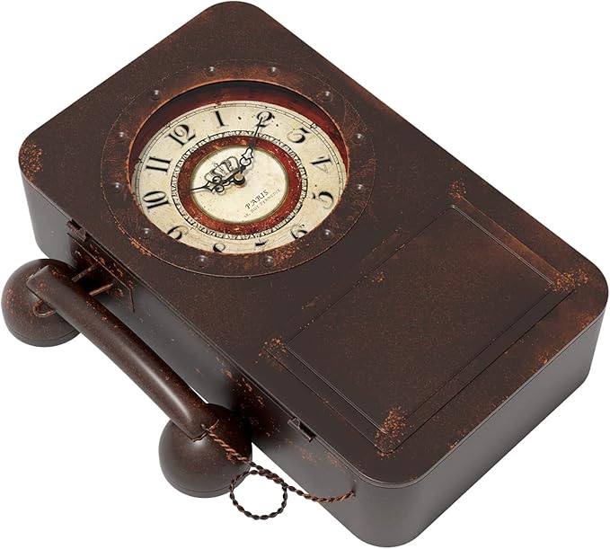 Abdurey Retro Old Telephone Wall Clock with Hidden Safe, Battery Operated Quartz Metal Wall Clocks, Large Rectangular Vintage Decor Clocks, for Farmhouse, Living Room(16" H x 12" W x 4" D)-Ruum Studio Home