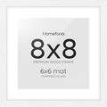 Homeforia 8x8 Picture Frames White, High-End Oak 8 x 8 Square Wood Frame with Mat 6 by 6 Photo, 8x8 Wooden Frames Matted to 6x6 Print, 8by8 Wall or Tabletop Frame, Tempered Glass, Wall Kit, Set of 1-Ruum Studio Home