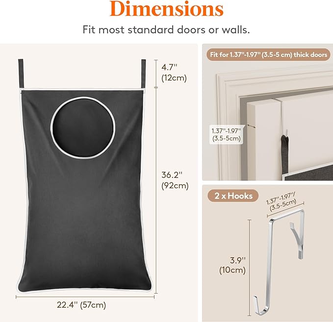Lifewit 2 Pack Over Door Laundry Hamper, Large Collapsible Hanging Laundry Hamper, Hanging Laundry Basket Bag for Bathroom Bedroom Dirty Clothes Storage Organizer, Dark Gray-Ruum Studio Home