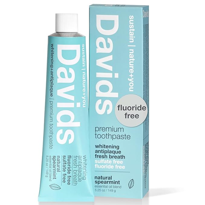 Davids Fluoride Free Toothpaste, Teeth Whitening, Antiplaque, SLS (Sulfate) Free, Promotes Enamel Health, Mouth & Gum Detox, EWG Verified, Natural Spearmint, 5.25oz, Made in USA-Ruum Studio Home