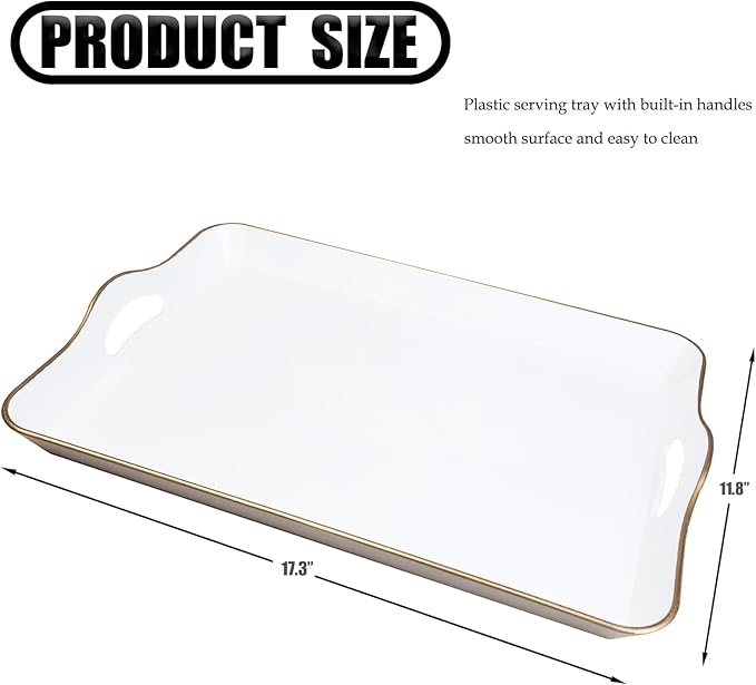 Spsyrine White Decorative Serving Tray with Handles, Elegant Plastic Coffee Table Tray for Ottoman, Living Room, Home Decor-Ruum Studio Home