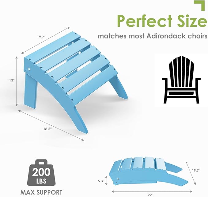 GREENVINES Adirondack-Ottoman | Set of 4 | HDPE Plastic | Outdoor Footrest | All Weather | Foot Rest | Foot Stool | Arctic | for Adirondack Chair | for Patio Backyard Pool-Ruum Studio Home