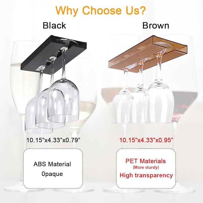 4 Pcs Wine Glass Holder Under Cabinet,Plastic Stemware Rack Punch-free Hanger Under Counter for Bar,Kitchen and Restaurant(Brown)-Ruum Studio Home