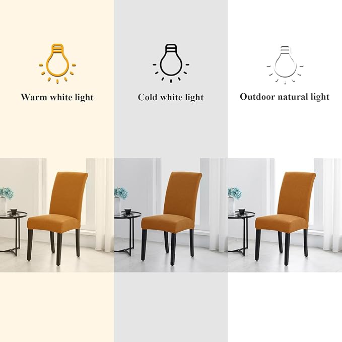 Joccun Chair Covers for Dining Room Set of 8, Dining Chair Slipcovers Stretch Dining Room Chair Covers Seat Protector,Washable Parsons Chair Cover for Home,Hotel,Banquet(Gold,8 Pack)-Ruum Studio Home