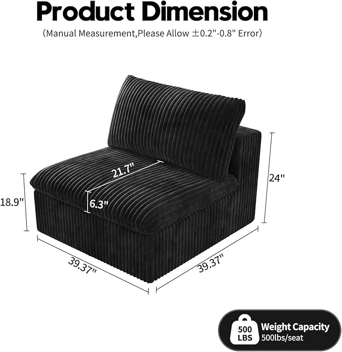 Ottoman, Modular Sectional Sofa,Cushion Covers Removable, Minimalist Couch for Modern Living Room Sofa Sets for Office House,Bedroom and Apartment,No Assembly Required,Black-Ruum Studio Home