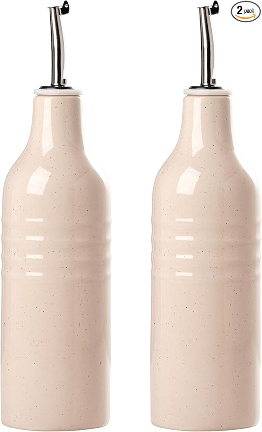 famiware Jupiter 16oz Ceramic Olive Oil Dispenser Bottle, Olive Oil and Vinegar Dispenser Bottle Set of 2 with Stainless Steel Pourers, Suitable for Storage Vinegar, Liquids, Light Pink-Ruum Studio Home