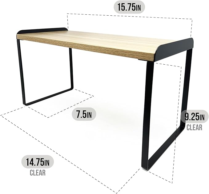Mitus Shelf Organizer and Storage, Tiered Wood Cabinet Rack for The Kitchen Counter, Bathroom Counter, Pantry Cupboard, Office Desk Bookshelf, 16" Wide Natural and Black (Large)-Ruum Studio Home