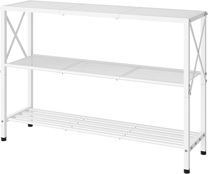Hoctieon White Industrial Console Table, 3 Tier Entryway Tables, Hallway Desk, Narrow Sofa Tables with Shelves, Entrance Table for Entryway, Living Room, Foyer, Hallway, Office, White-Ruum Studio Home
