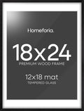Homeforia Black Wooden Frame 18x24, High End Oak 18x24 Wood Picture Frames with Mat 16x20 Photo, 18 x 24 Poster Frame Matted to 16 by 20 Print, 24x18 Hanging Frames, Tempered Glass, Wall Kit, Set of 1-Ruum Studio Home