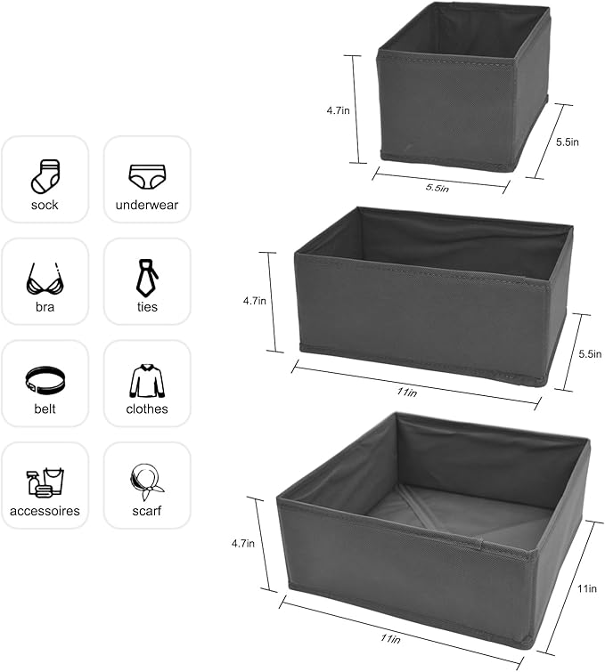6 Pack Drawer Organizers for Clothing,Fabric Foldable Closet Organizers and Storage Dresser Drawer Dividers Storage Basket Bins for Clothes,Socks,Scarves,Ties,Underwear,Towels-Ruum Studio Home