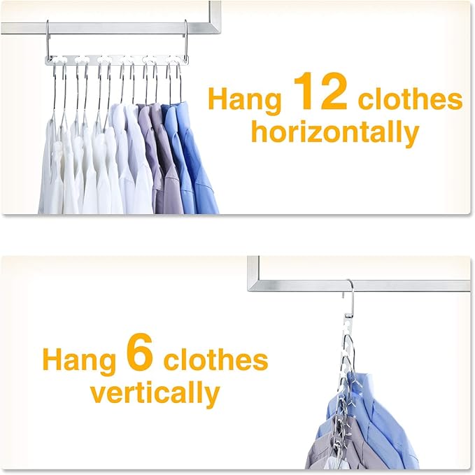 HOUSE DAY 10.5 Inch Closet Space Saving Wardrobe Clothing Magic Hangers Oragnizer Heavy Chrome Hangers, Updated Hook Design Pack of 8-Ruum Studio Home