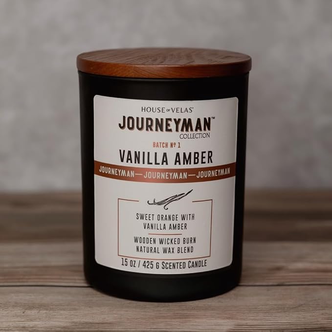Journeyman Collection Candle, 15oz, Wooden Wick, Vanilla Amber, Large Painted Jar-Ruum Studio Home