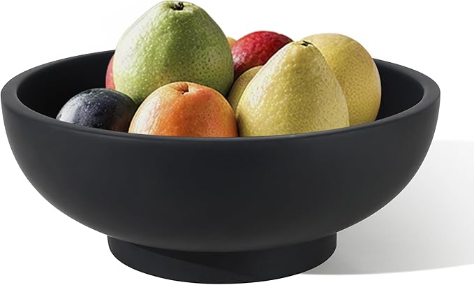 Large Black Decorative Bowl for Home Decor - Modern Concrete Fruit Bowl for Kitchen Counter or Coffee Table-Ruum Studio Home