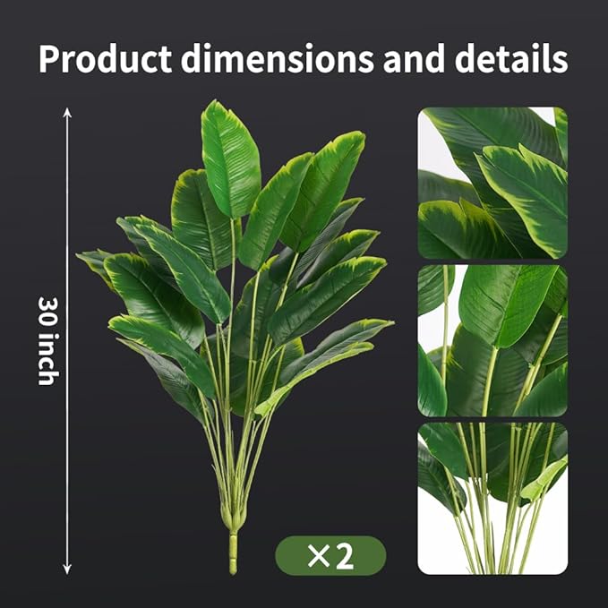 Melorca&Guilla Artificial Plants 2PCS 30“Artificial Bird of Paradise Plants,Faux Banana Tree,Fake Plants Tropical Greenery Shrubs Bushes for Garden Porch Window Box Shop Office Home Décor-Ruum Studio Home
