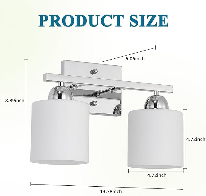 Stainless Steel Milk Glass Vanity Lights for Bathroom, 2 Light Chrome Bathroom Light Fixtures Over Mirror, Ceramic E26 Sockets Wall Mounted-Ruum Studio Home