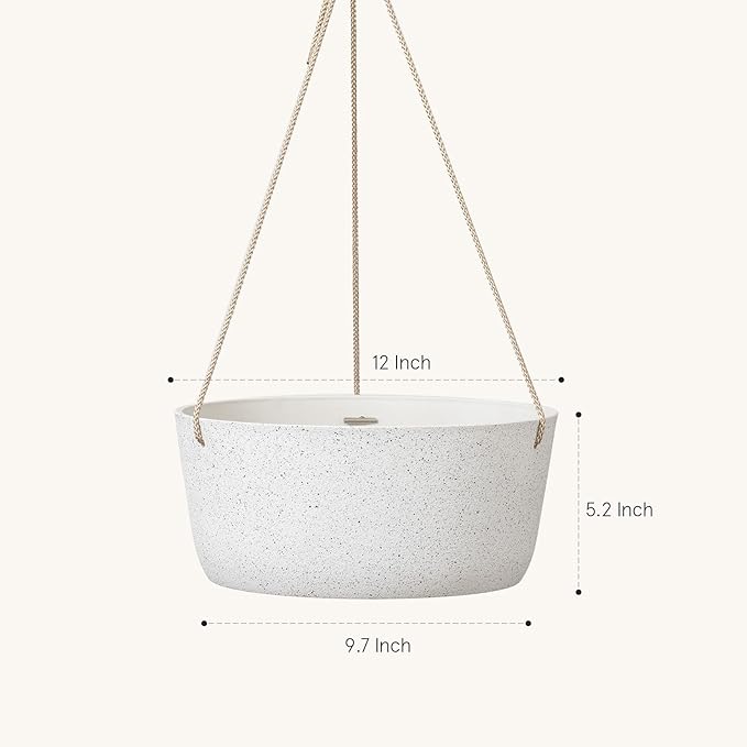 La Jolie Maison Large Hanging Planters - 12 Inch Outdoor Flower Pots, Hanging White Planters Set of 2-Ruum Studio Home